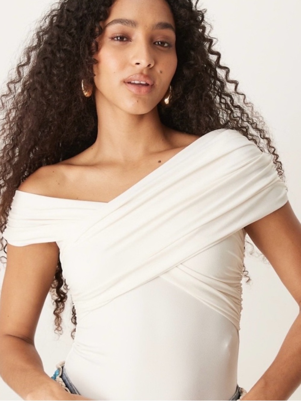 Abercrombie & Fitch White Off-the-Shoulder Wrap Body Suit - Picture 2 of 7